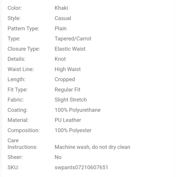 SHEIN Khaki Knot Waist PU Leather Pants & New York & Company Stretch Print Top - Picture 10 of 10